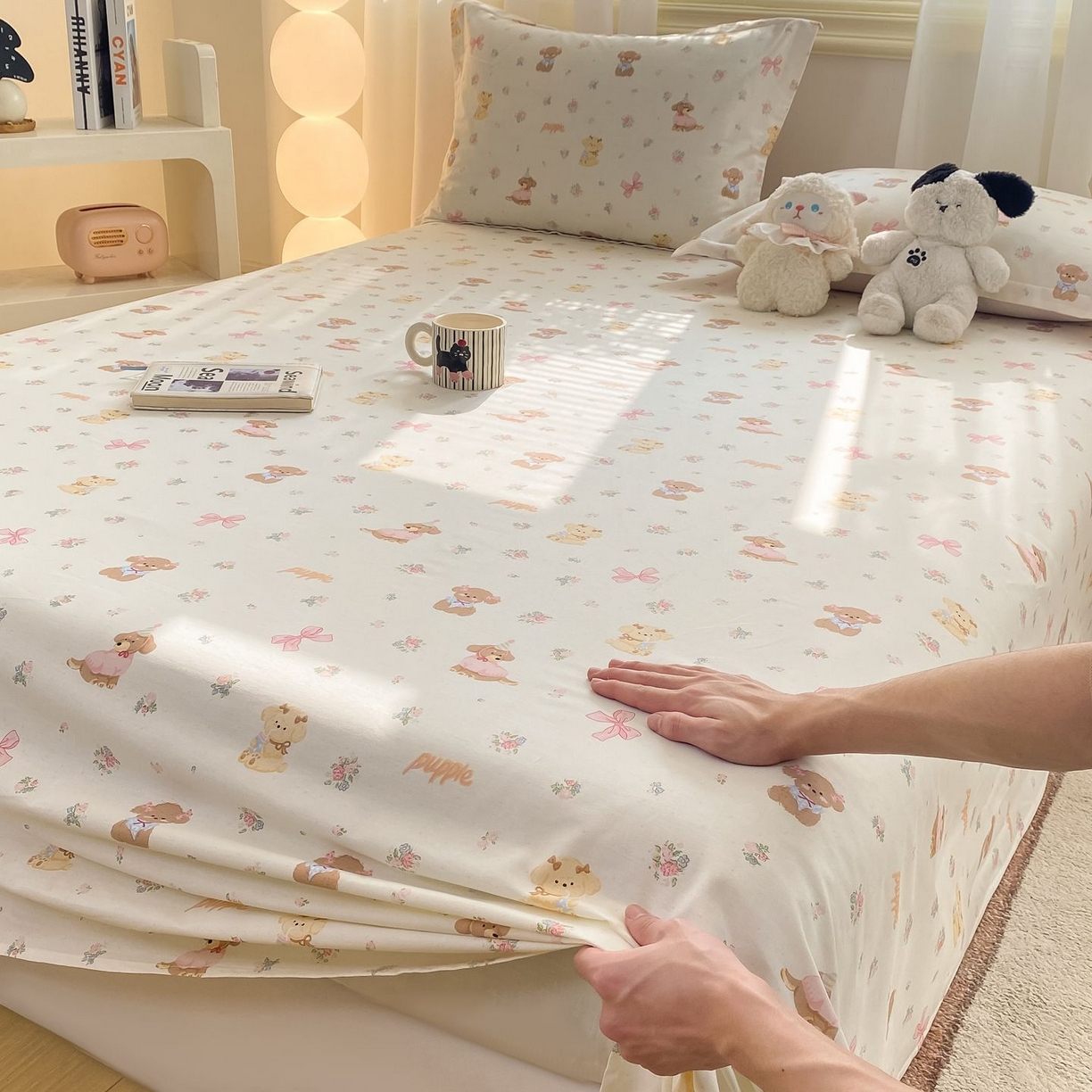 91家纺网 家纺一手货源 找家纺 女子家纺 2026新款全棉印花小清新系列-单床单 酷卡小狗