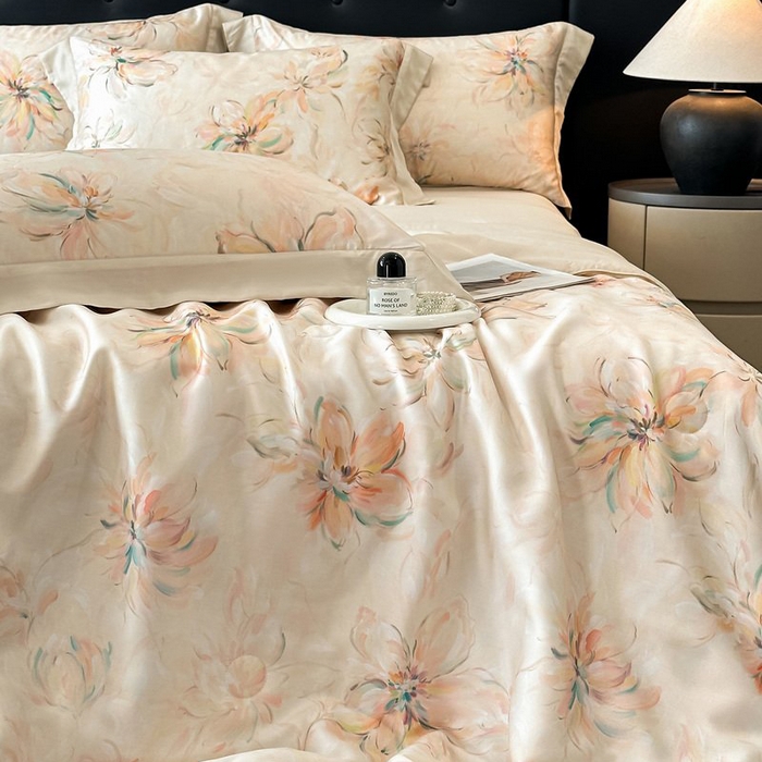 91家纺网 家纺一手货源 找家纺 慕晨 2026新款大宽边天丝莱赛尔数码印花夏被四件套高级简奢款丝滑丝绸直播热款 木棉