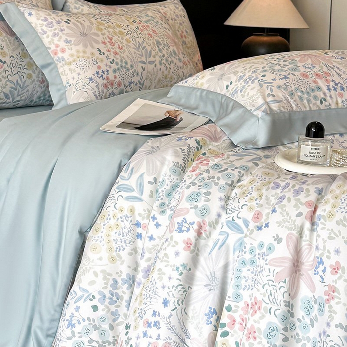 91家纺网 家纺一手货源 找家纺 慕晨 2026新款大宽边高级简奢款凉感天丝莱赛尔数码印花丝滑丝绸四件套直播热款 沐初