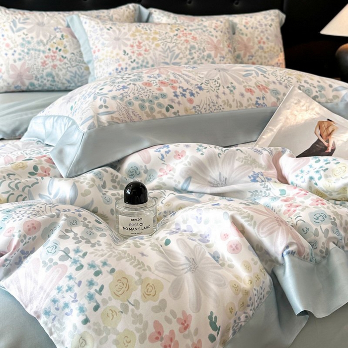 91家纺网 家纺一手货源 找家纺 慕晨 2026新款大宽边高级简奢款凉感天丝莱赛尔数码印花丝滑丝绸四件套直播热款 沐初