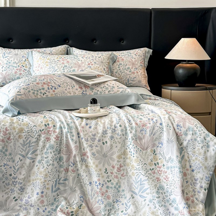 91家纺网 家纺一手货源 找家纺 慕晨 2026新款大宽边天丝莱赛尔数码印花夏被四件套高级简奢款丝滑丝绸直播热款 沐初