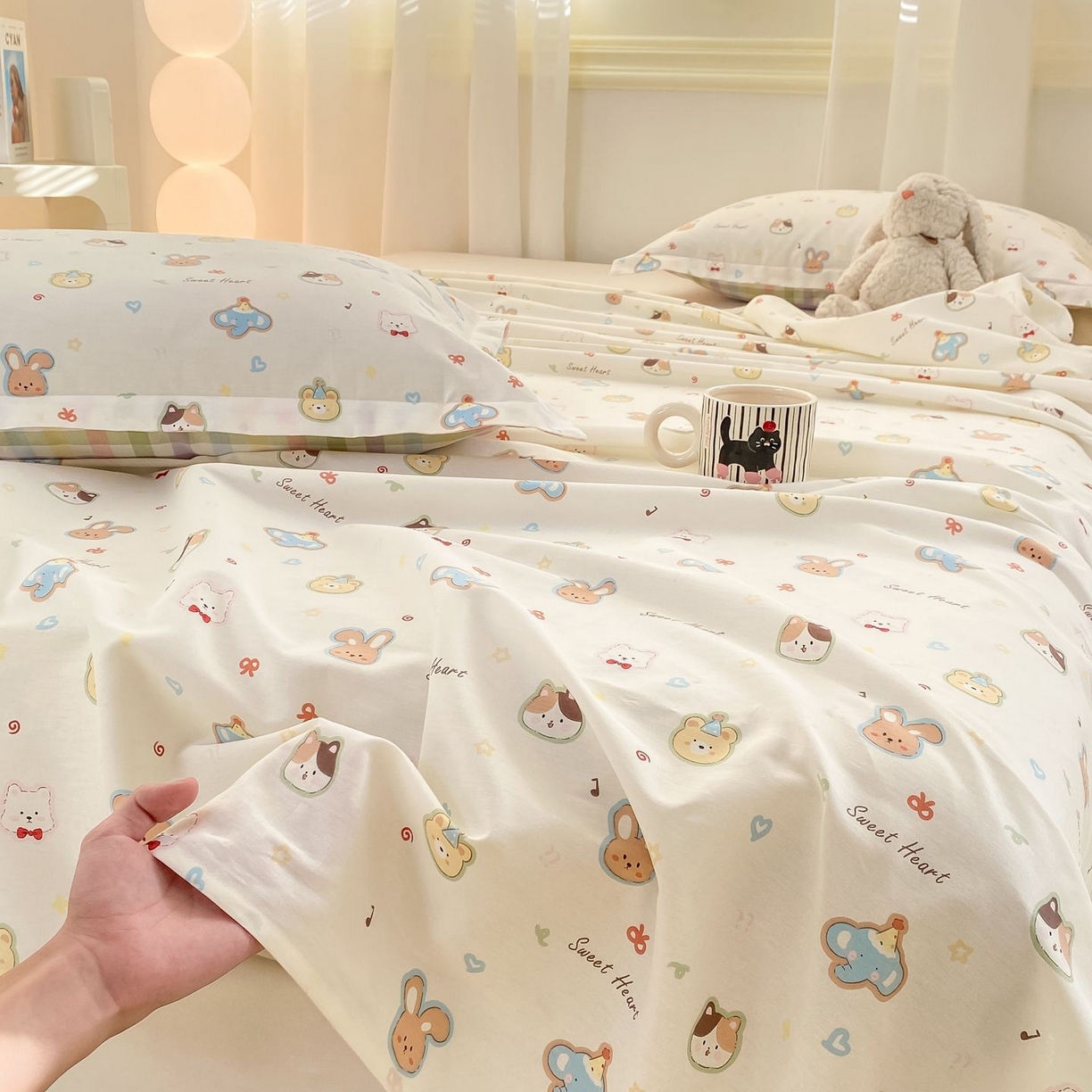 91家纺网 家纺一手货源 找家纺 女子家纺 2026新款全棉印花小清新系列-单床单 萌宠国度