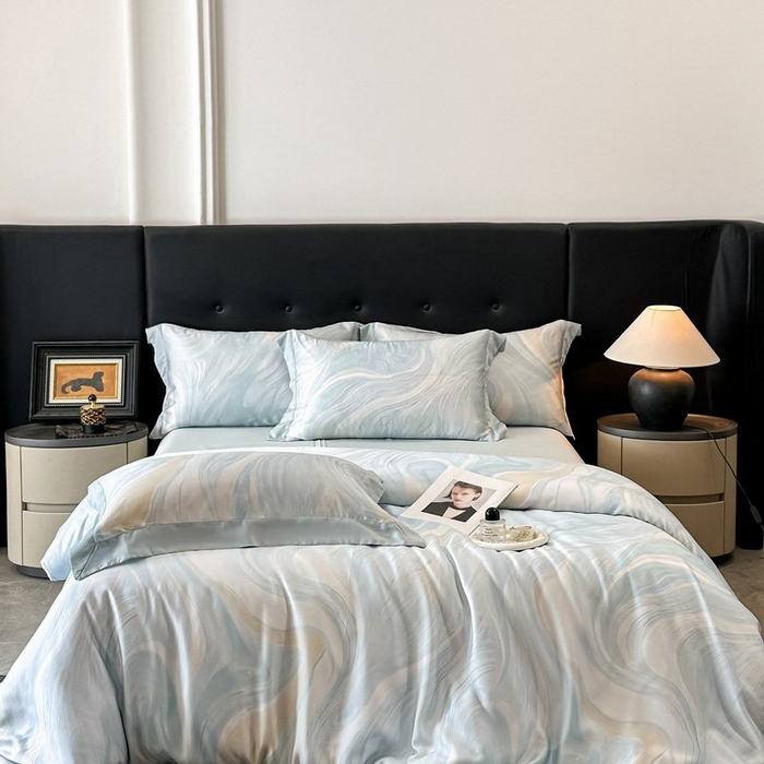 慕晨 2026新款大宽边高级简奢款凉感天丝莱赛尔数码印花丝滑丝绸四件套直播热款 软烟