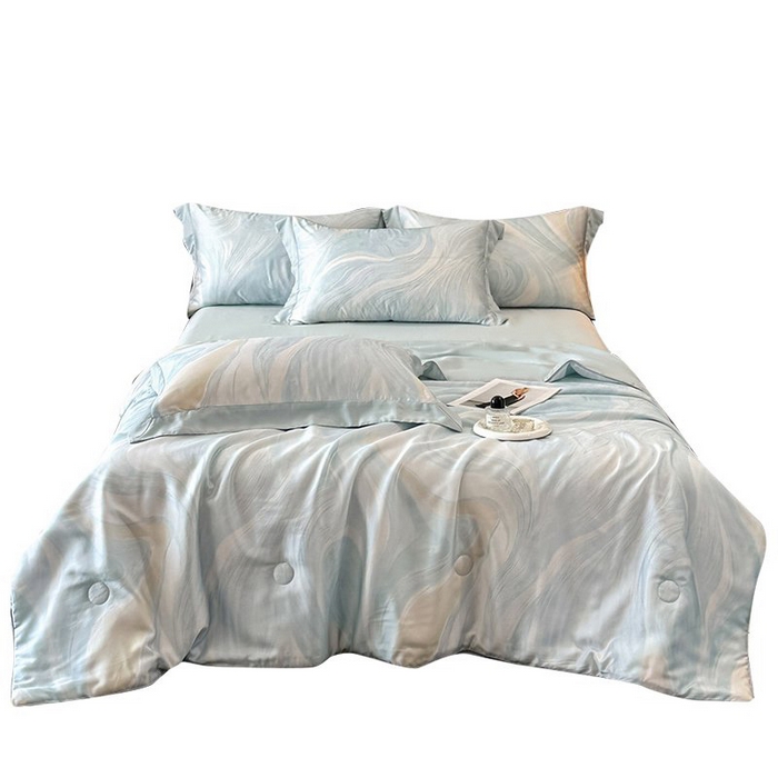 91家纺网 家纺一手货源 找家纺 慕晨 2026新款大宽边天丝莱赛尔数码印花夏被四件套高级简奢款丝滑丝绸直播热款 软烟