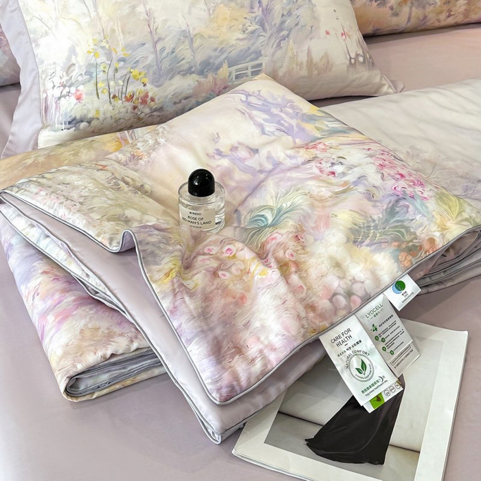 慕晨 2026新款大宽边天丝莱赛尔数码印花夏被四件套高级简奢款丝滑丝绸直播热款 山野间