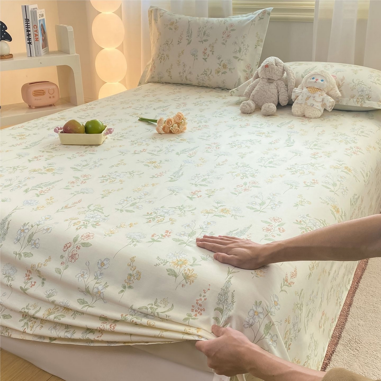 91家纺网 家纺一手货源 找家纺 女子家纺 2026新款全棉印花小清新系列-单床单 暖樱之舞