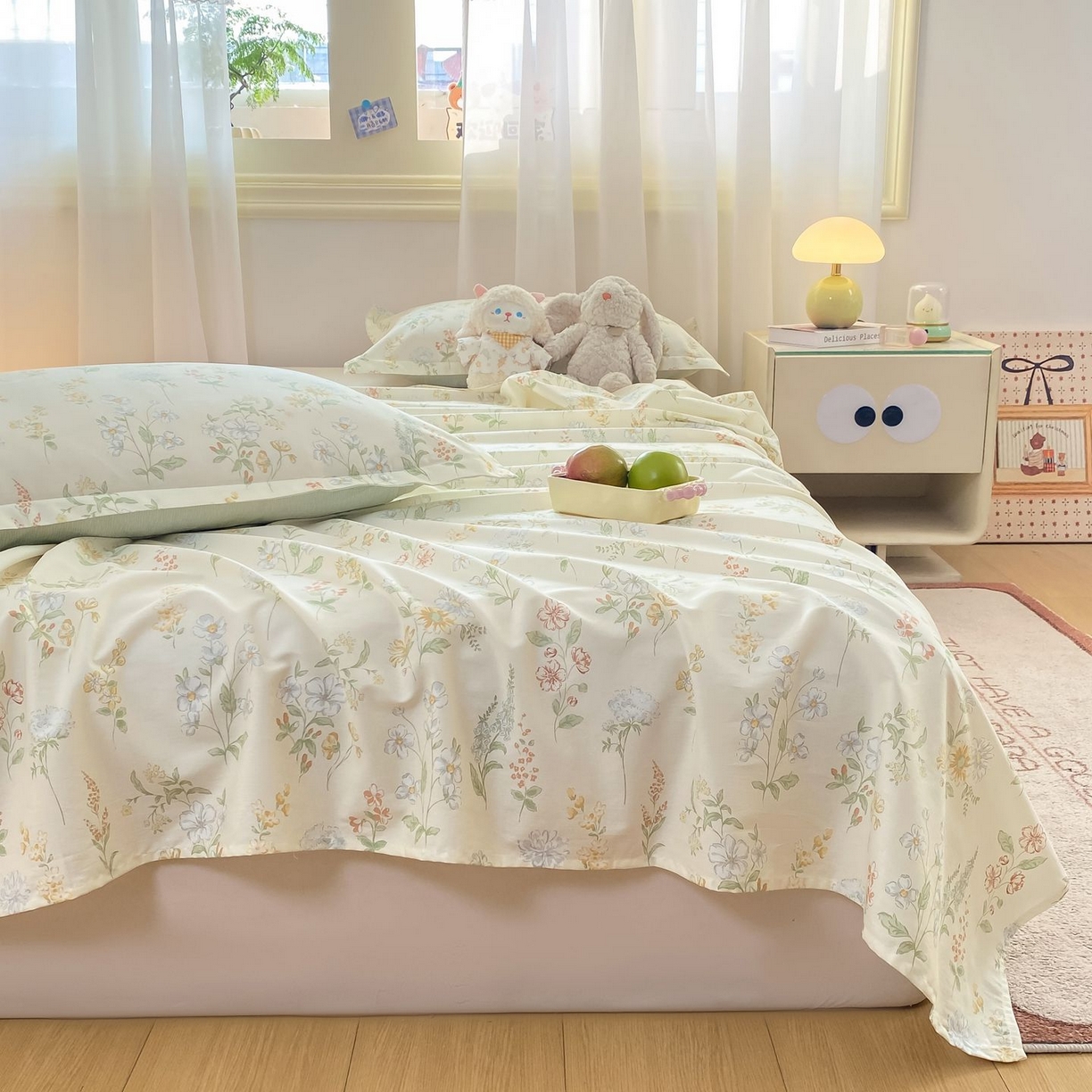 91家纺网 家纺一手货源 找家纺 女子家纺 2026新款全棉印花小清新系列-单床单 暖樱之舞