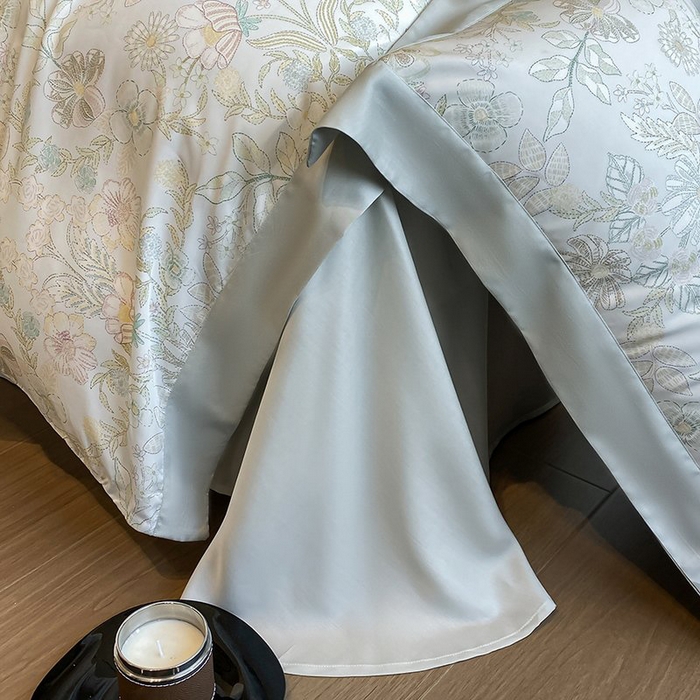 91家纺网 家纺一手货源 找家纺 慕晨 2026新款大宽边高级简奢款凉感天丝莱赛尔数码印花丝滑丝绸四件套直播热款 素瑾 绿