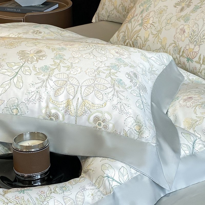 91家纺网 家纺一手货源 找家纺 慕晨 2026新款大宽边高级简奢款凉感天丝莱赛尔数码印花丝滑丝绸四件套直播热款 素瑾 绿