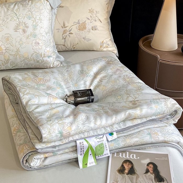 慕晨 2026新款大宽边天丝莱赛尔数码印花夏被四件套高级简奢款丝滑丝绸直播热款 素瑾 绿