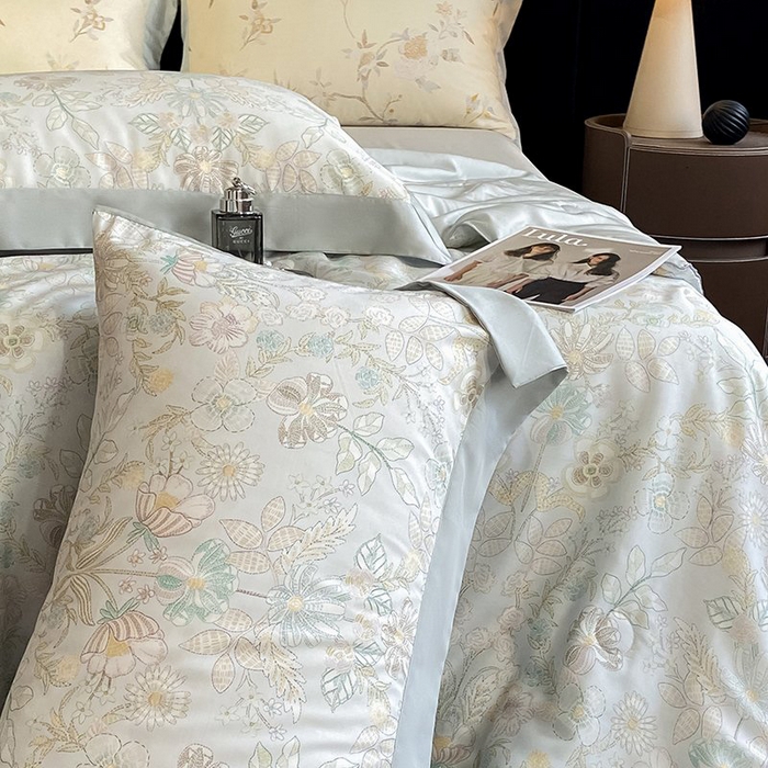 91家纺网 家纺一手货源 找家纺 慕晨 2026新款大宽边天丝莱赛尔数码印花夏被四件套高级简奢款丝滑丝绸直播热款 素瑾 绿