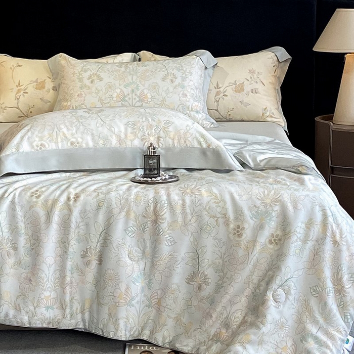 91家纺网 家纺一手货源 找家纺 慕晨 2026新款大宽边天丝莱赛尔数码印花夏被四件套高级简奢款丝滑丝绸直播热款 素瑾 绿