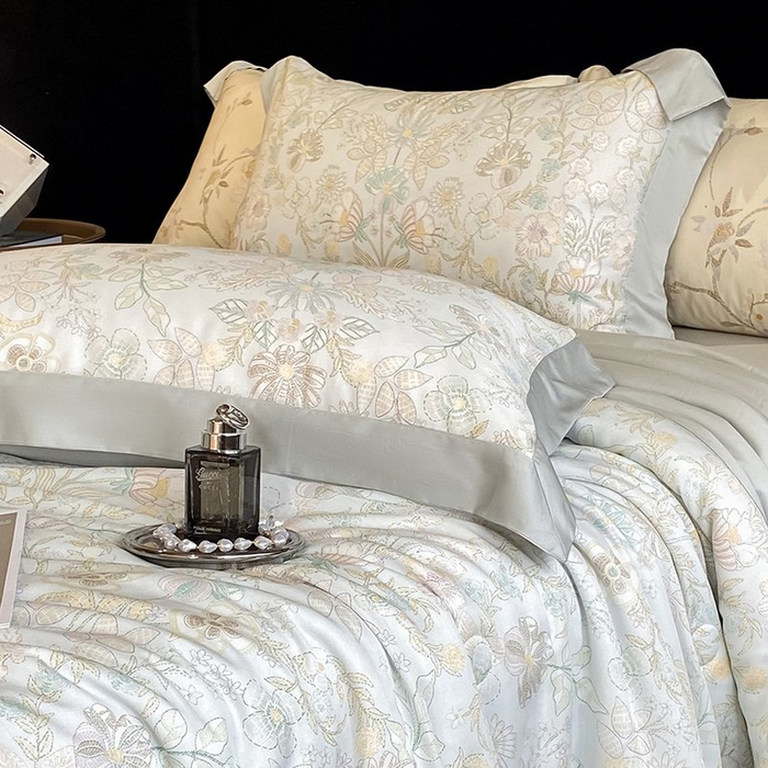 91家纺网 家纺一手货源 找家纺 慕晨 2026新款大宽边天丝莱赛尔数码印花夏被四件套高级简奢款丝滑丝绸直播热款 素瑾 绿