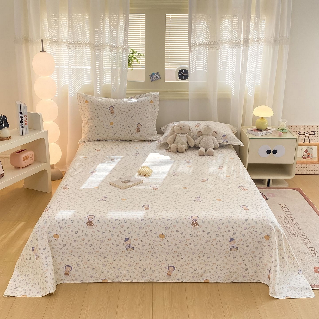 91家纺网 家纺一手货源 找家纺 女子家纺 2026新款全棉印花小清新系列-单床单 碎花兔熊