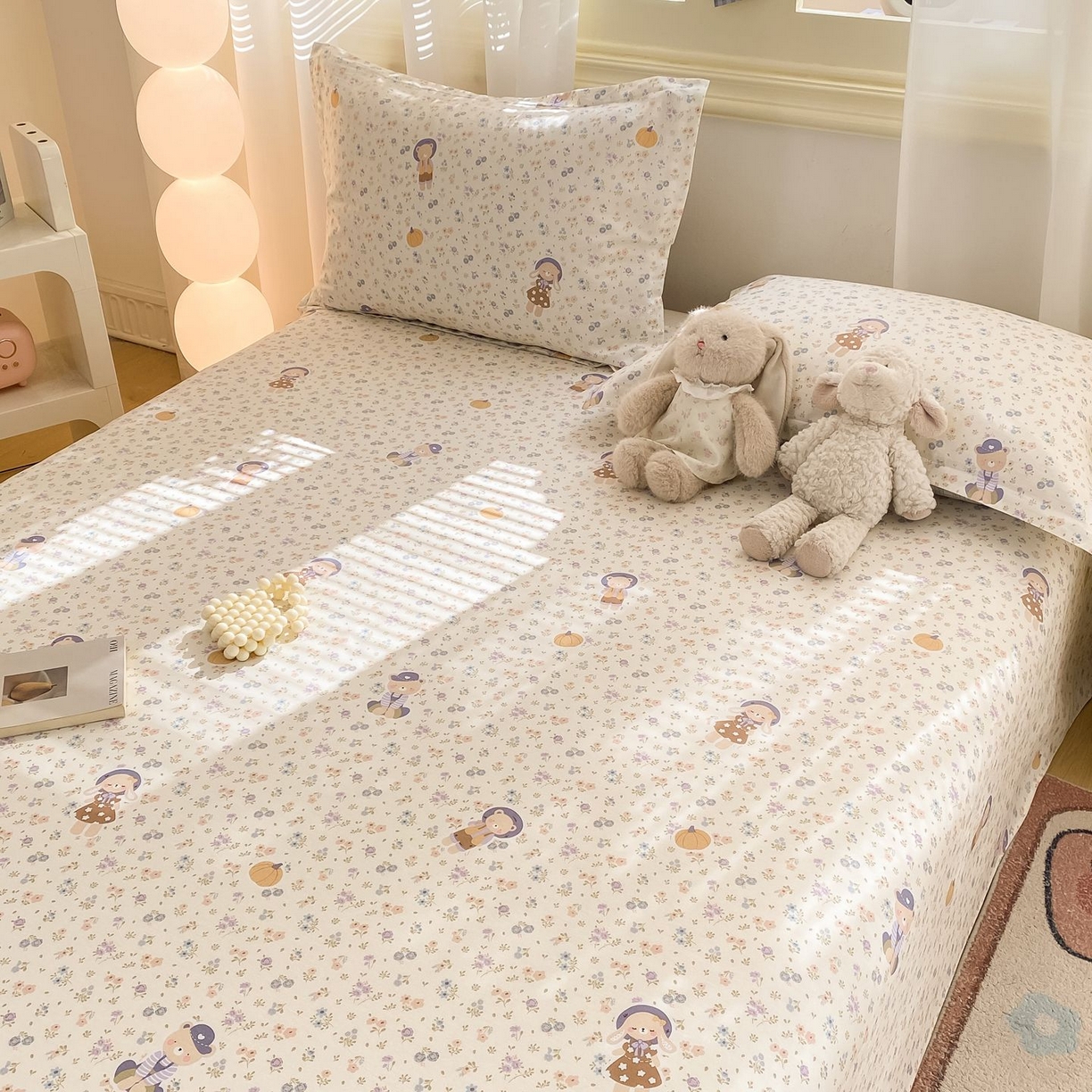 91家纺网 家纺一手货源 找家纺 女子家纺 2026新款全棉印花小清新系列-单床单 碎花兔熊