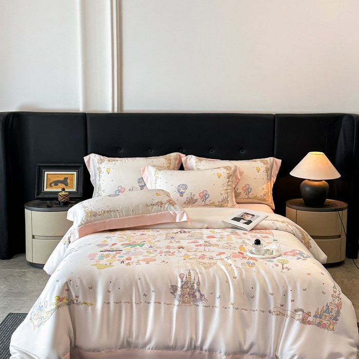 慕晨 2026新款大宽边高级简奢款凉感天丝莱赛尔数码印花丝滑丝绸四件套直播热款 童梦