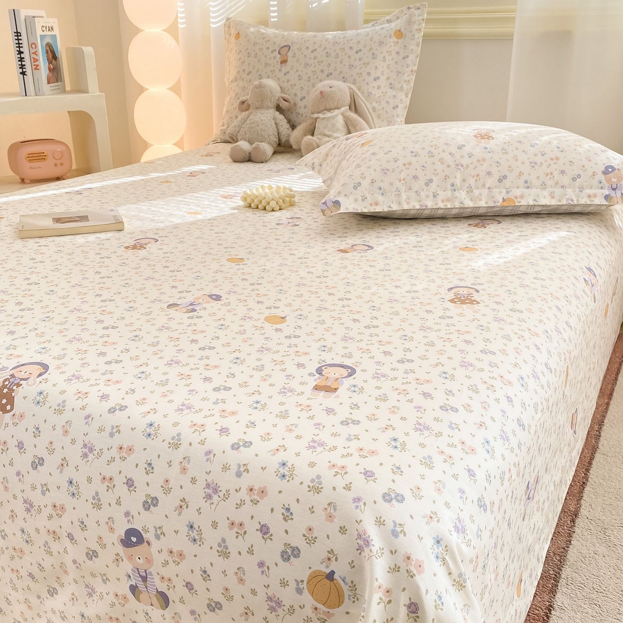 91家纺网 家纺一手货源 找家纺 女子家纺 2026新款全棉印花小清新系列-单床单 碎花兔熊