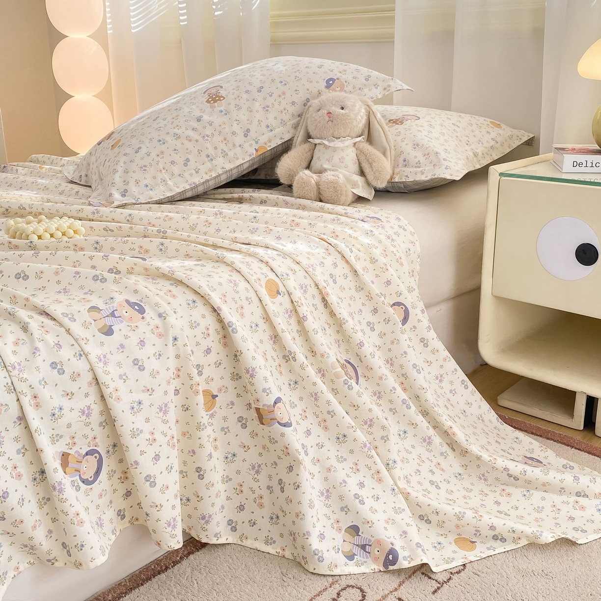 91家纺网 家纺一手货源 找家纺 女子家纺 2026新款全棉印花小清新系列-单床单 碎花兔熊