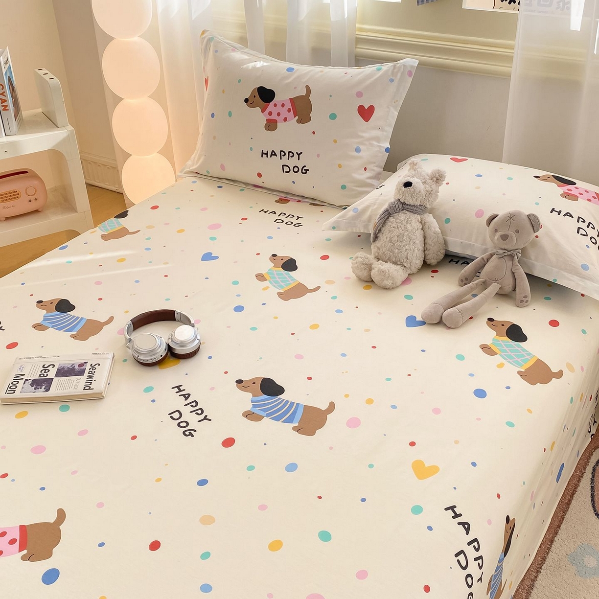 91家纺网 家纺一手货源 找家纺 女子家纺 2026新款全棉印花小清新系列-单床单 甜心汪星人