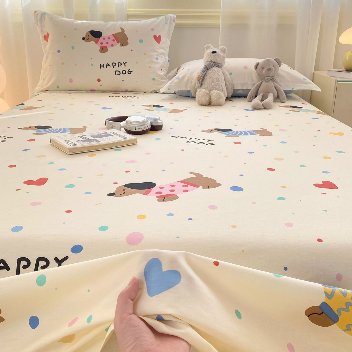 91家纺网 家纺一手货源 找家纺 女子家纺 2026新款全棉印花小清新系列-单床单 甜心汪星人