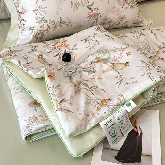 慕晨 2026新款大宽边天丝莱赛尔数码印花夏被四件套高级简奢款丝滑丝绸直播热款 雾屿