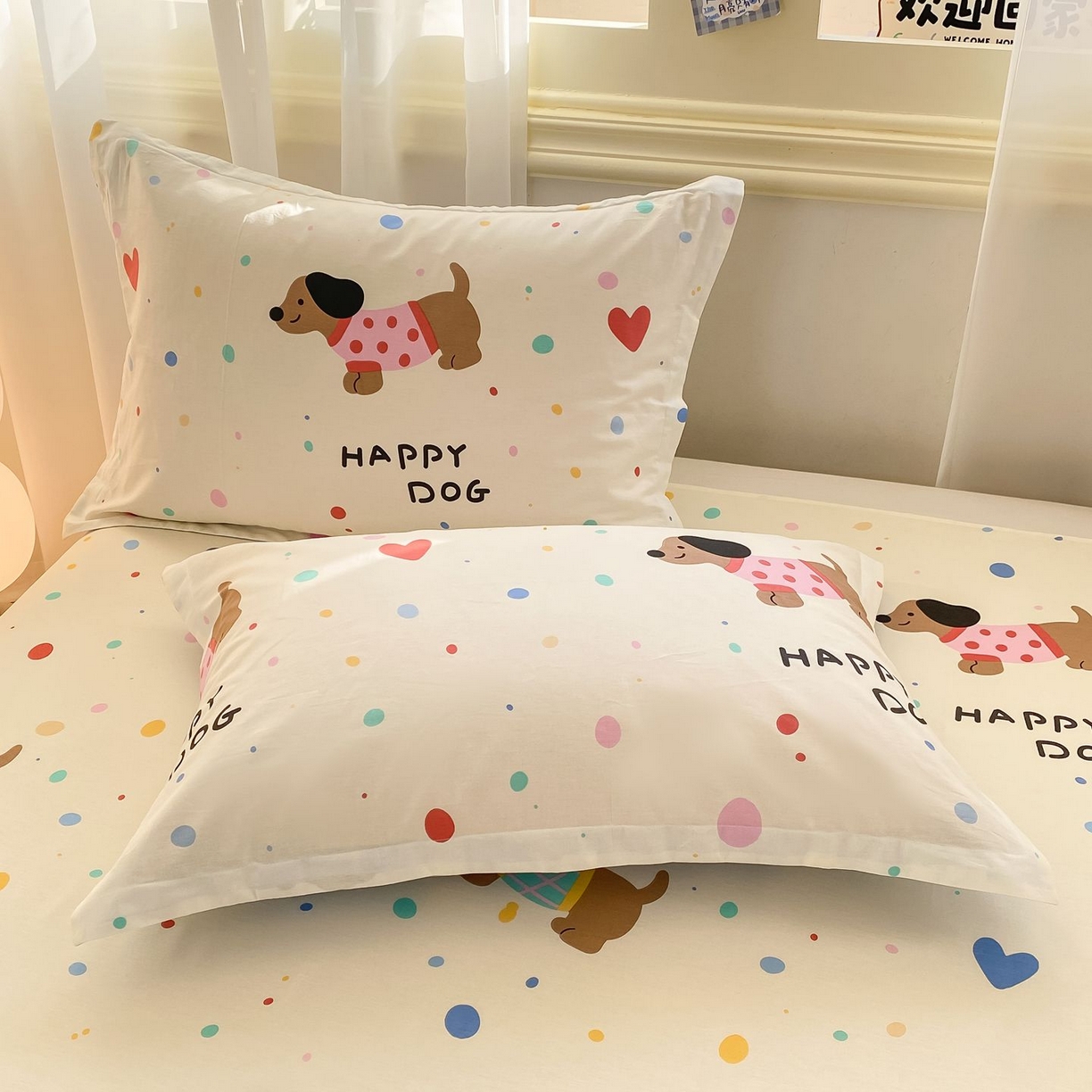 91家纺网 家纺一手货源 找家纺 女子家纺 2026新款全棉印花小清新系列-单床单 甜心汪星人