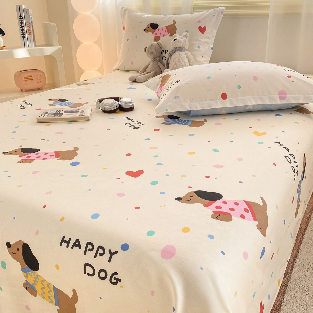 91家纺网 家纺一手货源 找家纺 女子家纺 2026新款全棉印花小清新系列-单床单 甜心汪星人