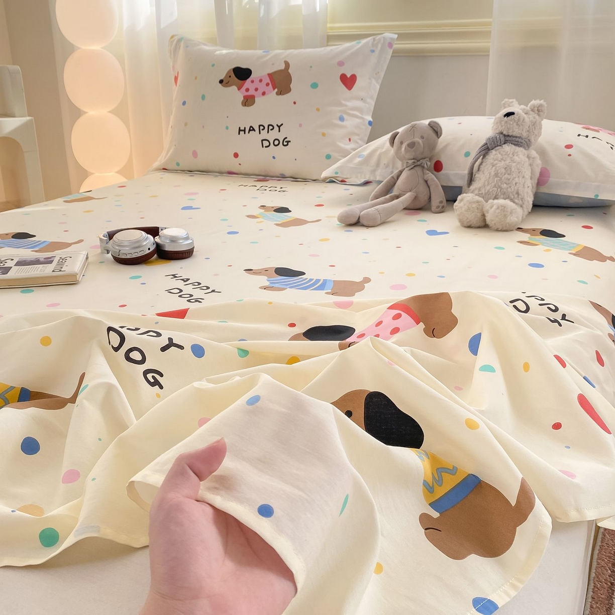 91家纺网 家纺一手货源 找家纺 女子家纺 2026新款全棉印花小清新系列-单床单 甜心汪星人