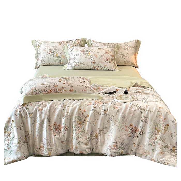 91家纺网 家纺一手货源 找家纺 慕晨 2026新款大宽边天丝莱赛尔数码印花夏被四件套高级简奢款丝滑丝绸直播热款 雾屿