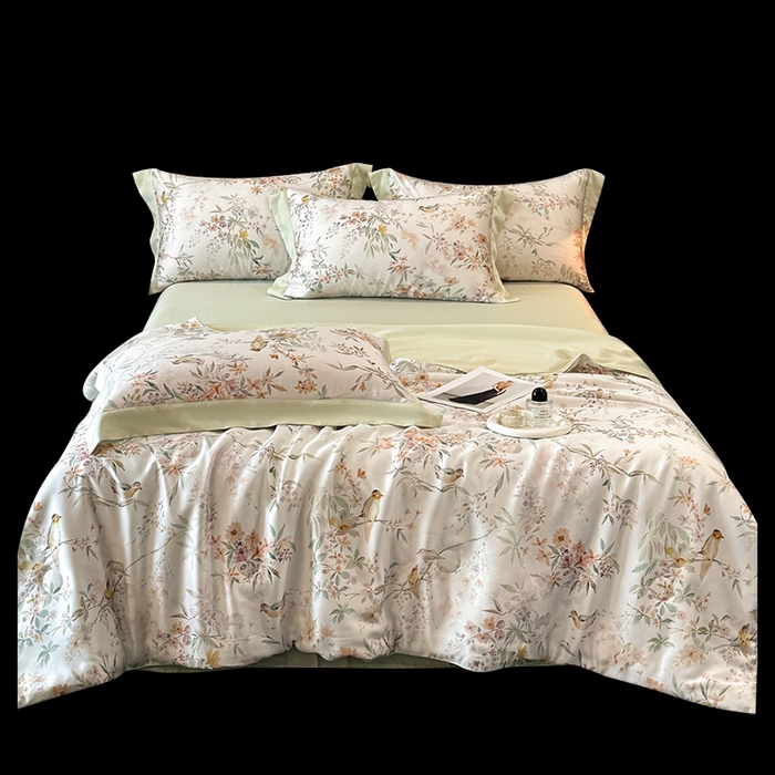 91家纺网 家纺一手货源 找家纺 慕晨 2026新款大宽边天丝莱赛尔数码印花夏被四件套高级简奢款丝滑丝绸直播热款 雾屿