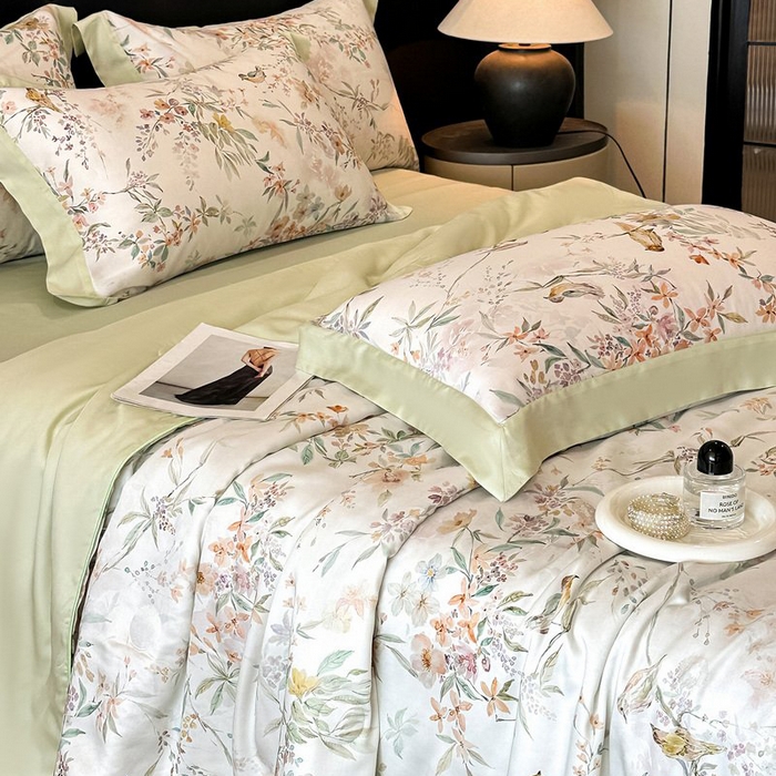 91家纺网 家纺一手货源 找家纺 慕晨 2026新款大宽边天丝莱赛尔数码印花夏被四件套高级简奢款丝滑丝绸直播热款 雾屿