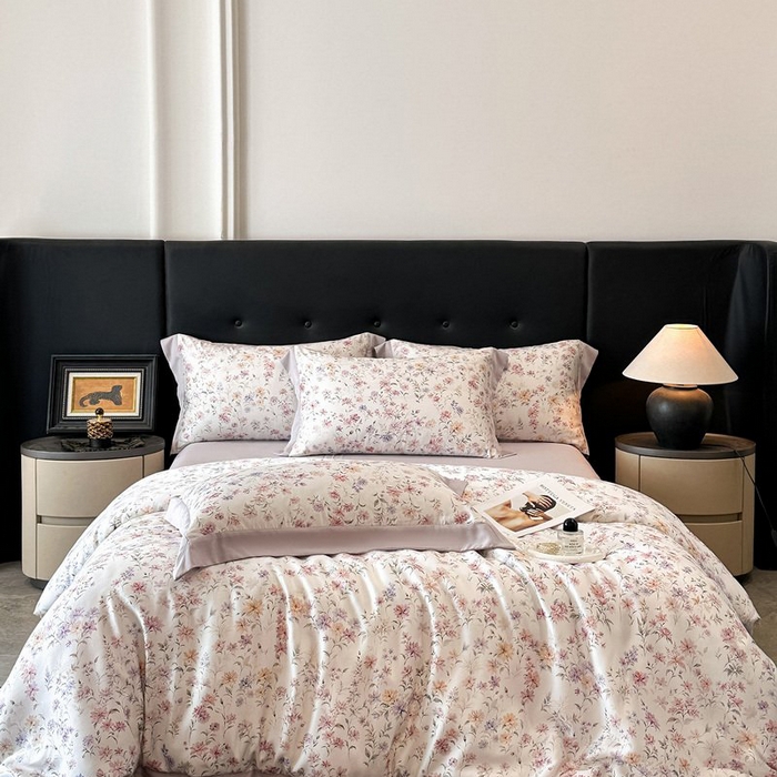 慕晨 2026新款大宽边高级简奢款凉感天丝莱赛尔数码印花丝滑丝绸四件套直播热款 小樱