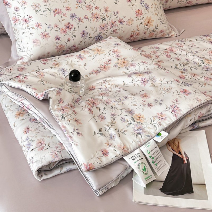 慕晨 2026新款大宽边天丝莱赛尔数码印花夏被四件套高级简奢款丝滑丝绸直播热款 小樱