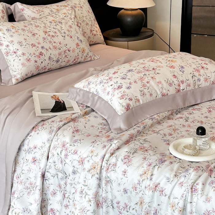 91家纺网 家纺一手货源 找家纺 慕晨 2026新款大宽边天丝莱赛尔数码印花夏被四件套高级简奢款丝滑丝绸直播热款 小樱