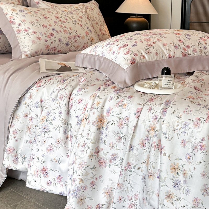 91家纺网 家纺一手货源 找家纺 慕晨 2026新款大宽边天丝莱赛尔数码印花夏被四件套高级简奢款丝滑丝绸直播热款 小樱