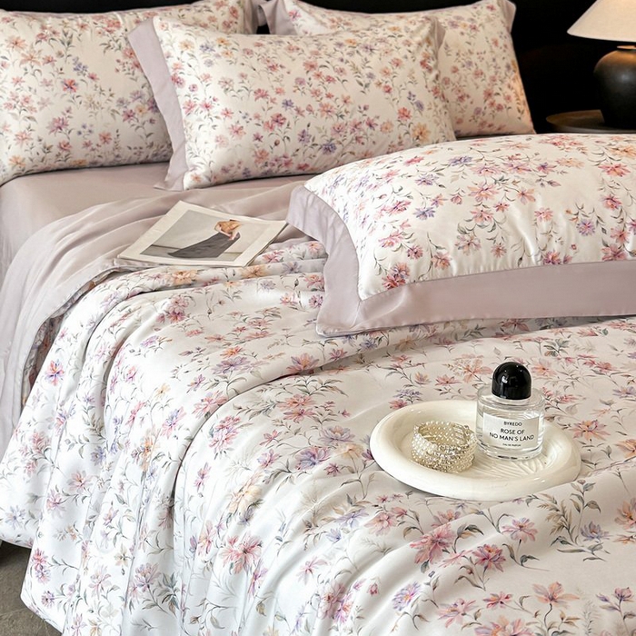 91家纺网 家纺一手货源 找家纺 慕晨 2026新款大宽边天丝莱赛尔数码印花夏被四件套高级简奢款丝滑丝绸直播热款 小樱