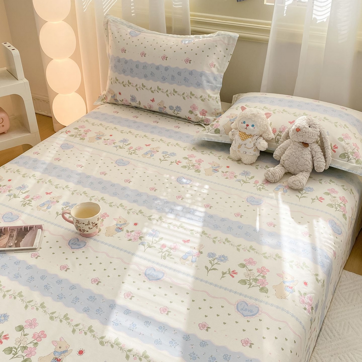 91家纺网 家纺一手货源 找家纺 女子家纺 2026新款全棉印花小清新系列-单床单 兔兔乐园