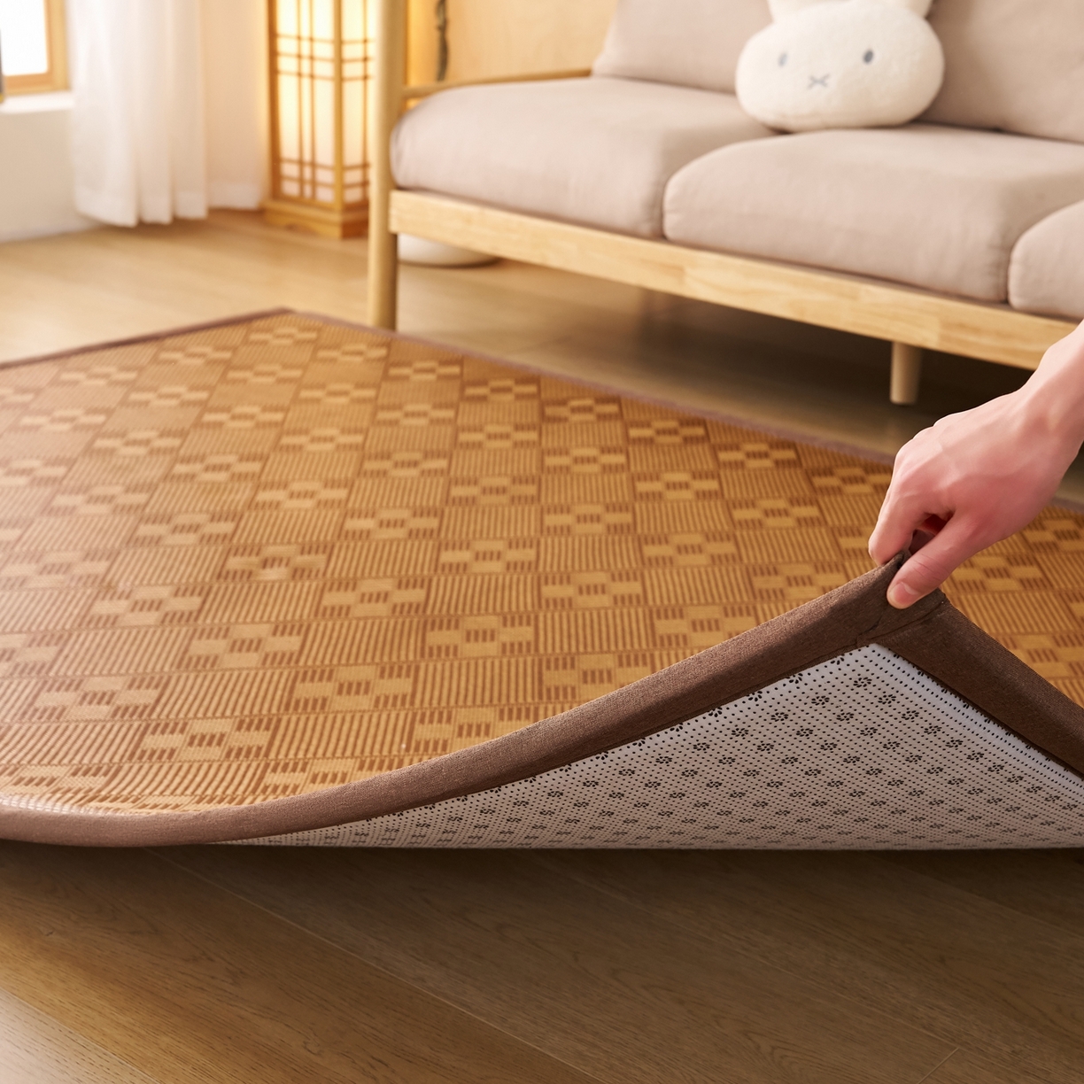 91家纺网 家纺一手货源 找家纺 鹿辉家居（原吉欧力） 2026新款多功能凉感冰藤床垫藤席地垫-地铺席 九宫格