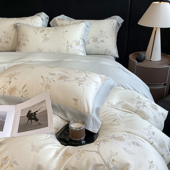 91家纺网 家纺一手货源 找家纺 慕晨 2026新款大宽边高级简奢款凉感天丝莱赛尔数码印花丝滑丝绸四件套直播热款 妍艺 黄