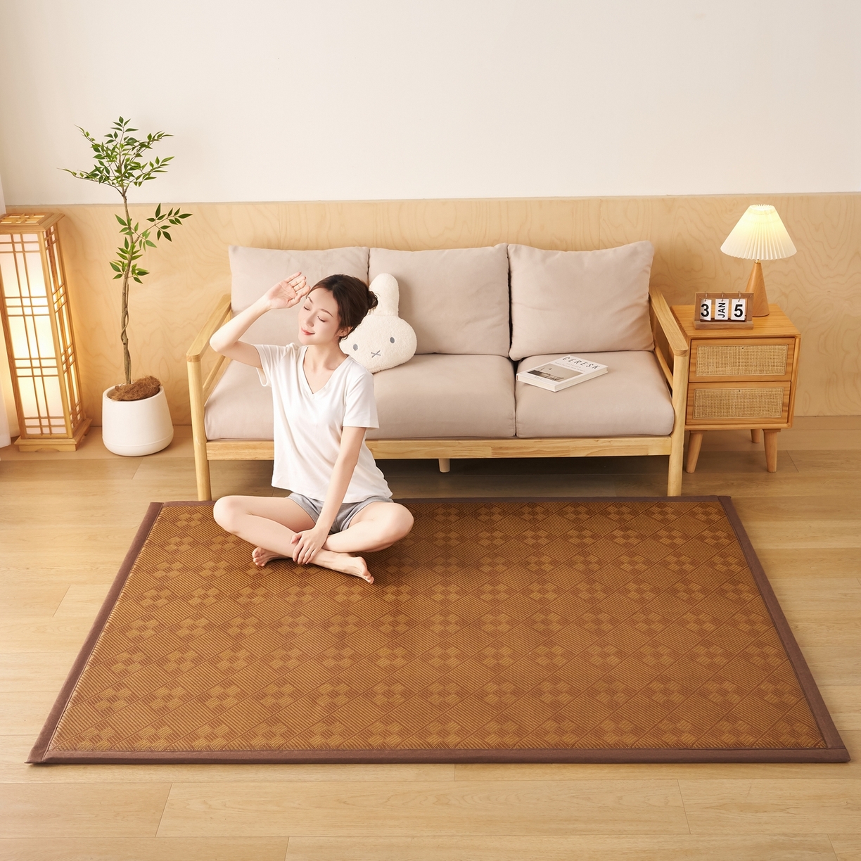 91家纺网 家纺一手货源 找家纺 鹿辉家居（原吉欧力） 2026新款多功能凉感冰藤床垫藤席地垫-地铺席 九宫格