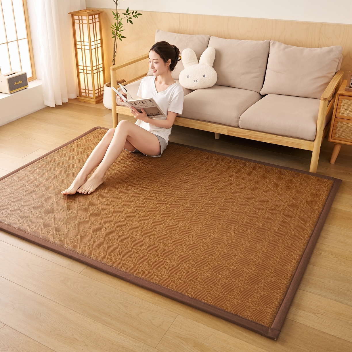 鹿辉家居（原吉欧力） 2026新款多功能凉感冰藤床垫藤席地垫-地铺席 经典回纹