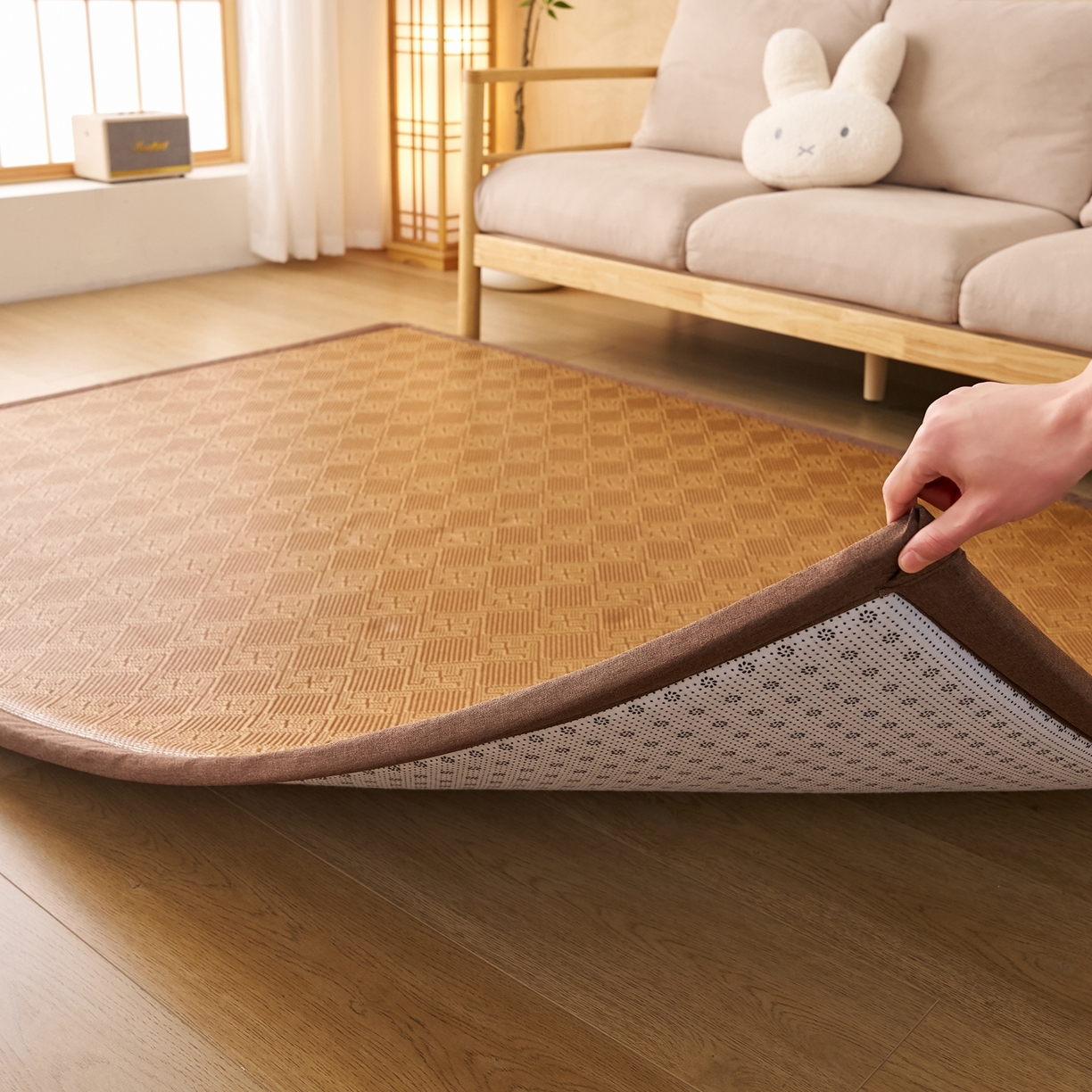 91家纺网 家纺一手货源 找家纺 鹿辉家居（原吉欧力） 2026新款多功能凉感冰藤床垫藤席地垫-地铺席 经典回纹