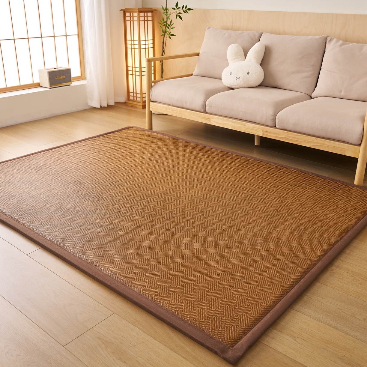 91家纺网 家纺一手货源 找家纺 鹿辉家居（原吉欧力） 2026新款多功能凉感冰藤床垫藤席地垫-地铺席 饼干花卡其