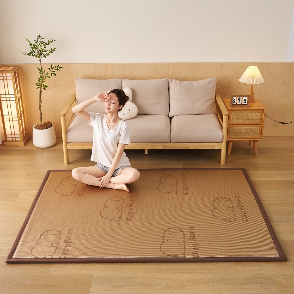 91家纺网 家纺一手货源 找家纺 鹿辉家居（原吉欧力） 2026新款多功能凉感冰藤床垫藤席地垫-地铺席 卡皮巴拉棕