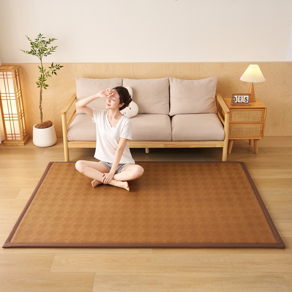 91家纺网 家纺一手货源 找家纺 鹿辉家居（原吉欧力） 2026新款多功能凉感冰藤床垫藤席地垫-地铺席 经典回纹