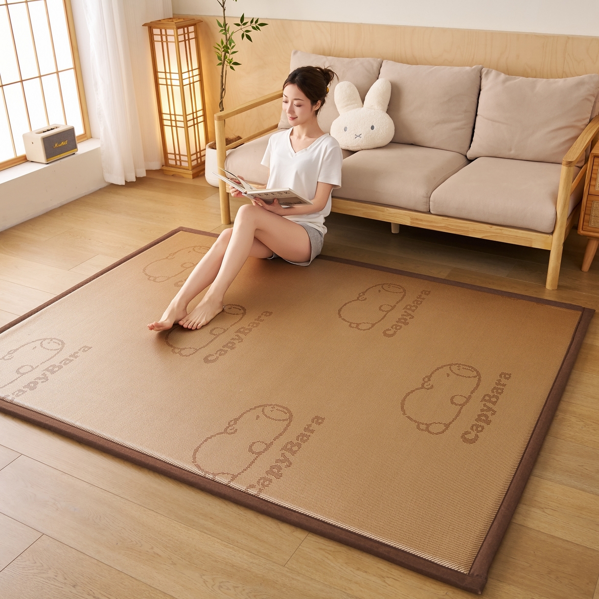 鹿辉家居（原吉欧力） 2026新款多功能凉感冰藤床垫藤席地垫-地铺席 卡皮巴拉棕