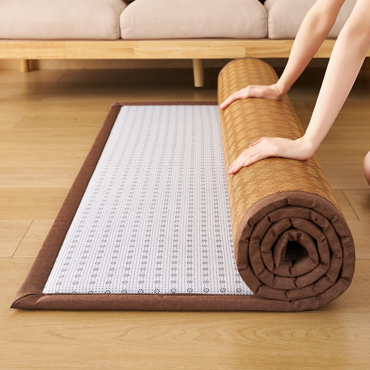 91家纺网 家纺一手货源 找家纺 鹿辉家居（原吉欧力） 2026新款多功能凉感冰藤床垫藤席地垫-地铺席 节节高