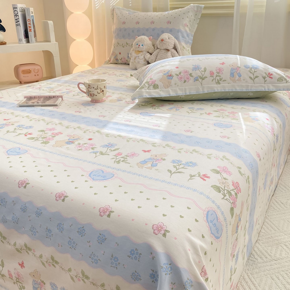 91家纺网 家纺一手货源 找家纺 女子家纺 2026新款全棉印花小清新系列-单床单 兔兔乐园