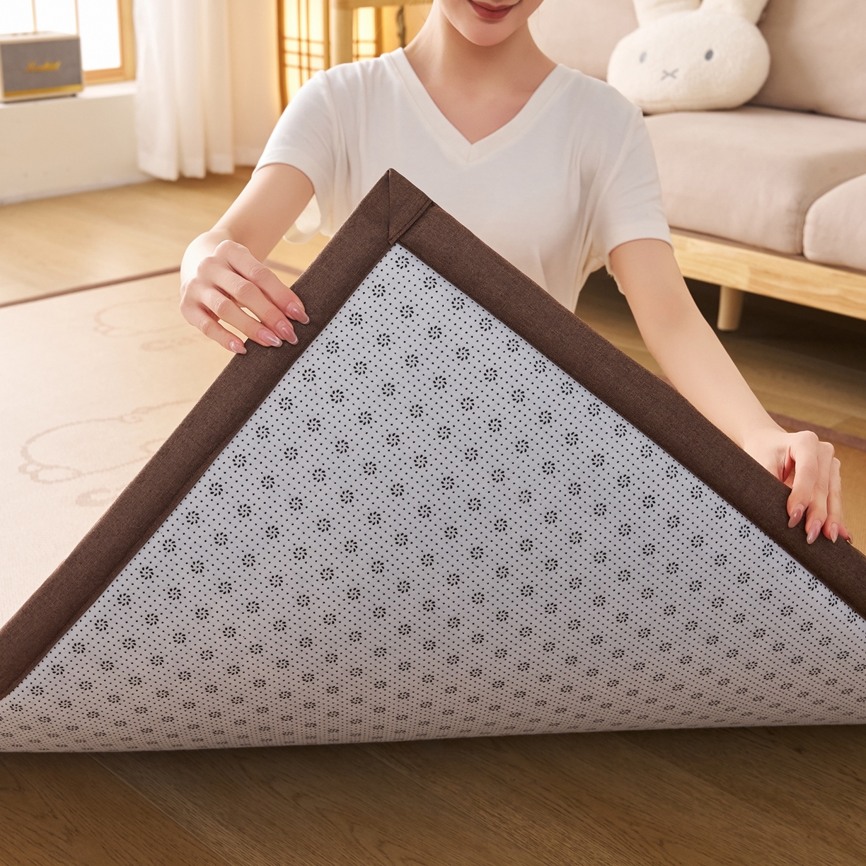 91家纺网 家纺一手货源 找家纺 鹿辉家居（原吉欧力） 2026新款多功能凉感冰藤床垫藤席地垫-地铺席 卡皮巴拉棕