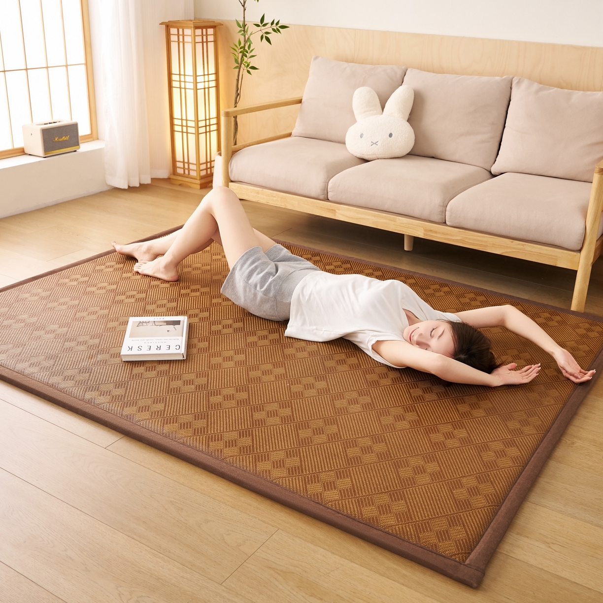 91家纺网 家纺一手货源 找家纺 鹿辉家居（原吉欧力） 2026新款多功能凉感冰藤床垫藤席地垫-地铺席 九宫格